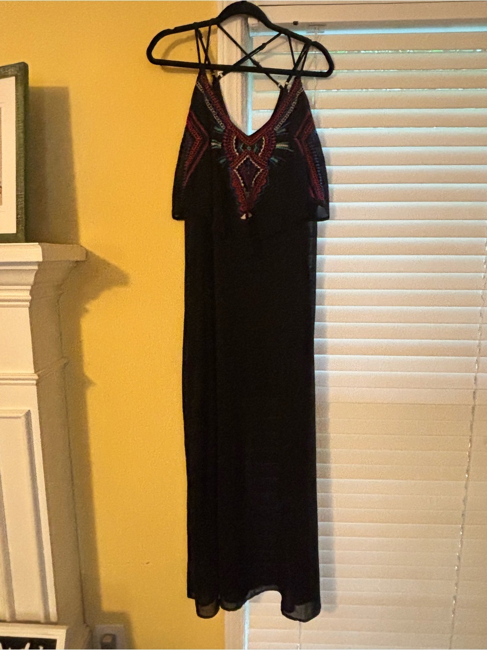 Black Maxi Dress with Colorful Embroidered Yoke